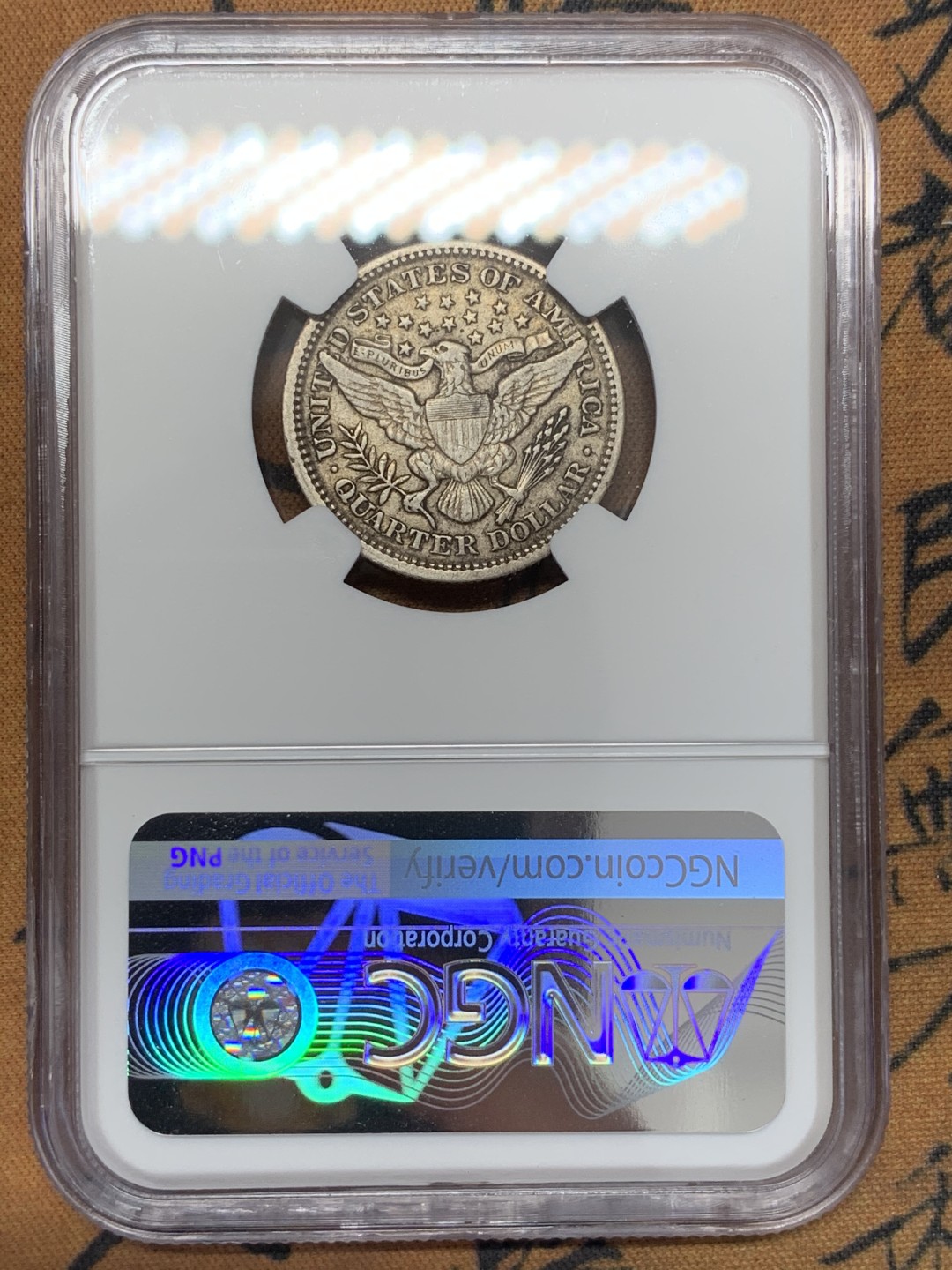 《竞宝斋》第109场-周日，周一 ，周四3场连拍（全场包邮） NGC-AU53 1903美国25美分巴伯 不错的一枚 人像面和鹰面细节好 快评给分保守