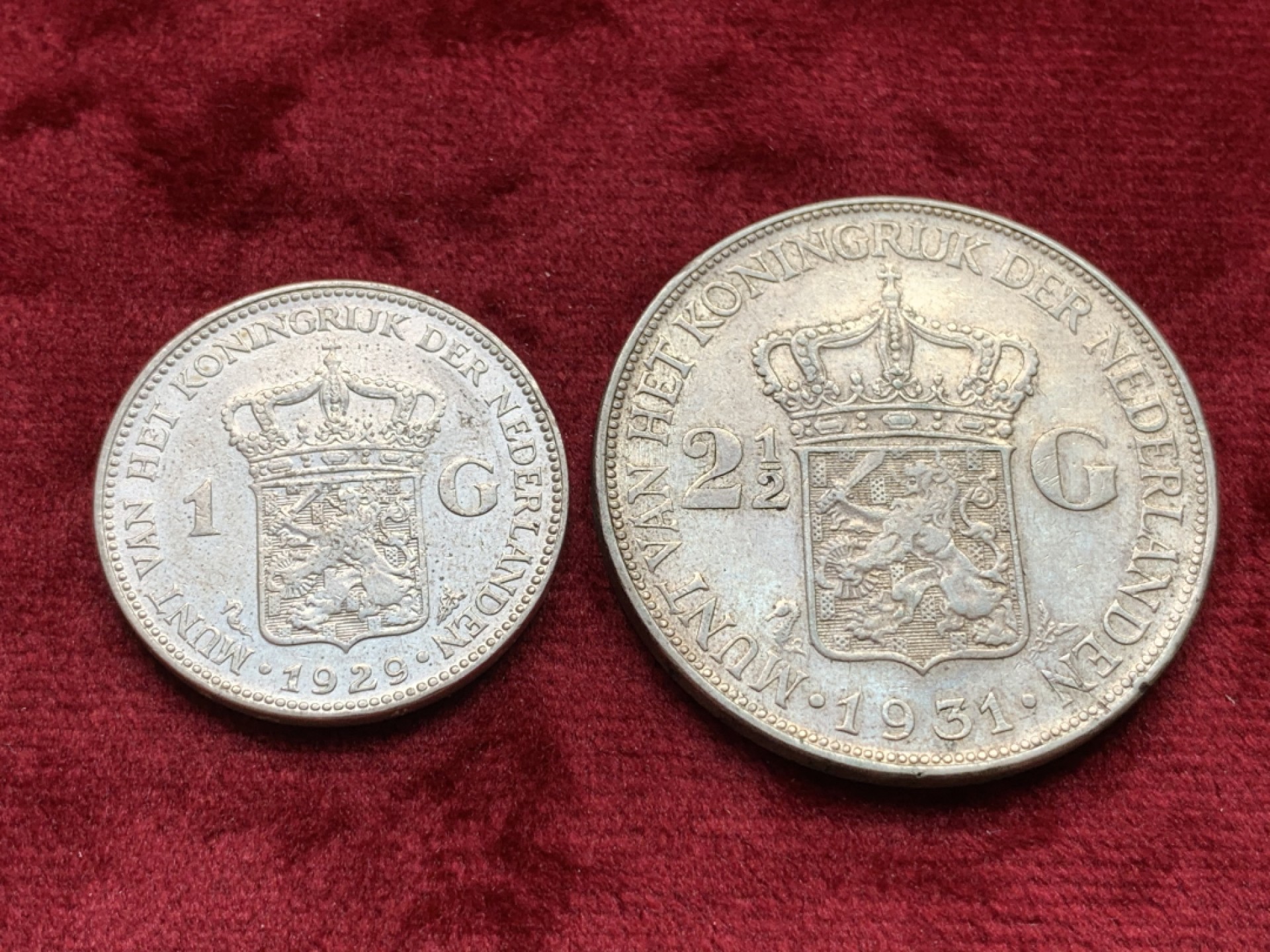 《竞宝斋》第109场-周日，周一 ，周四3场连拍（全场包邮） 两枚银币一起 荷兰 1931年 2.5盾 银币；荷兰 1929年 1盾 银币