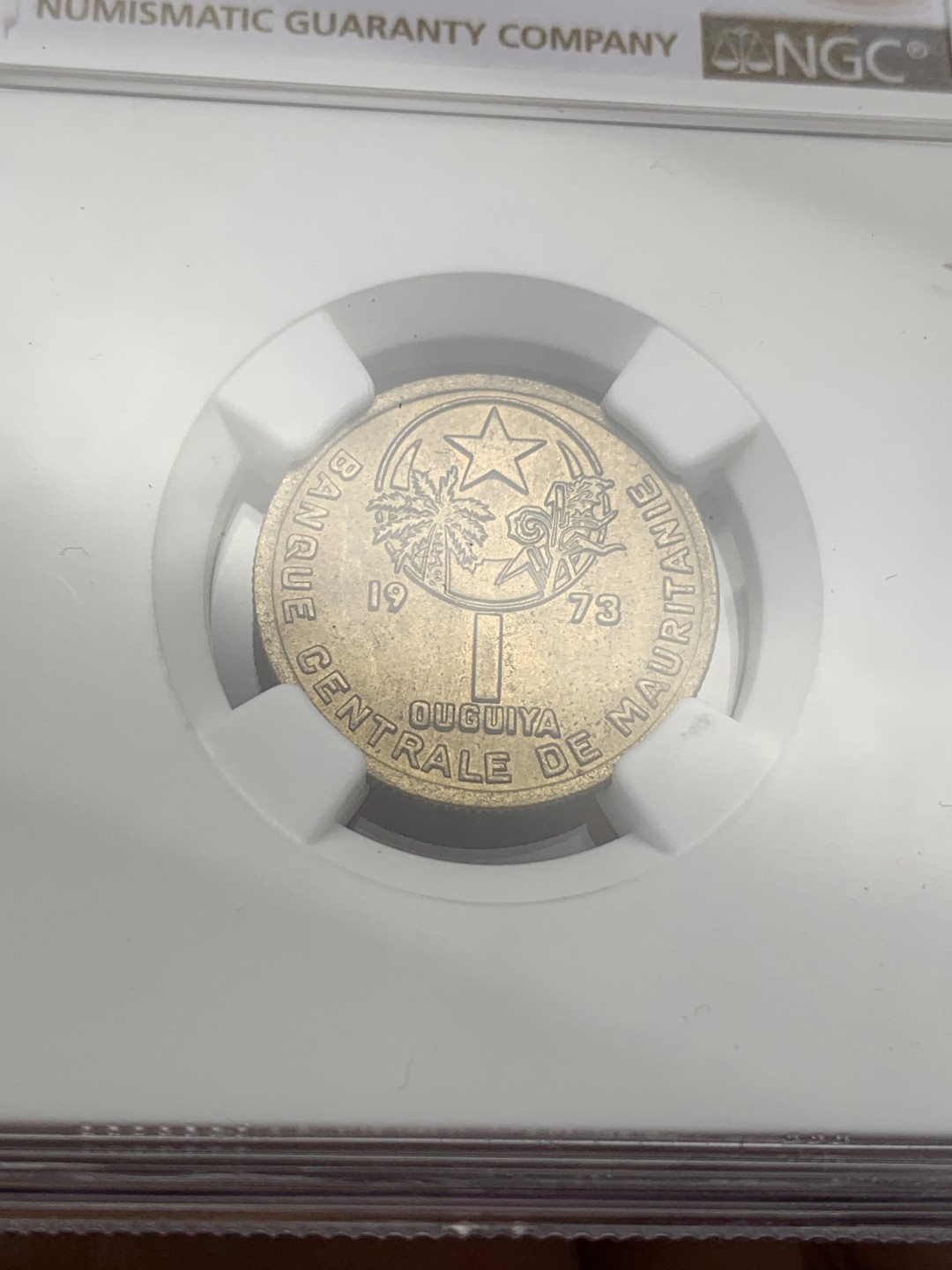 《竞宝斋》第109场-周日，周一 ，周四3场连拍（全场包邮） NGC MS65  毛里塔尼亚AH1393//1973  冠军分数仅一枚