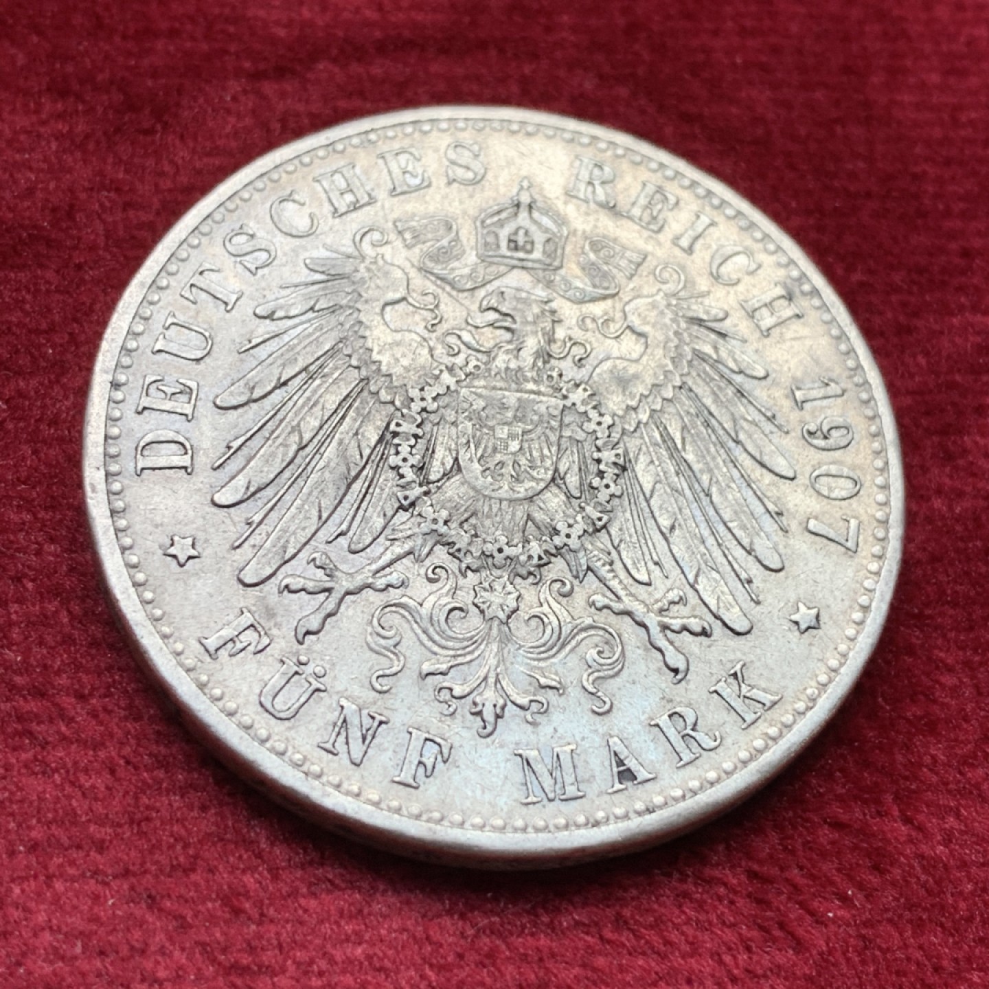 《竞宝斋》第109场-周日，周一 ，周四3场连拍（全场包邮） 德国 1907年 巴伐利亚 奥托 5马克 银币  细节不错