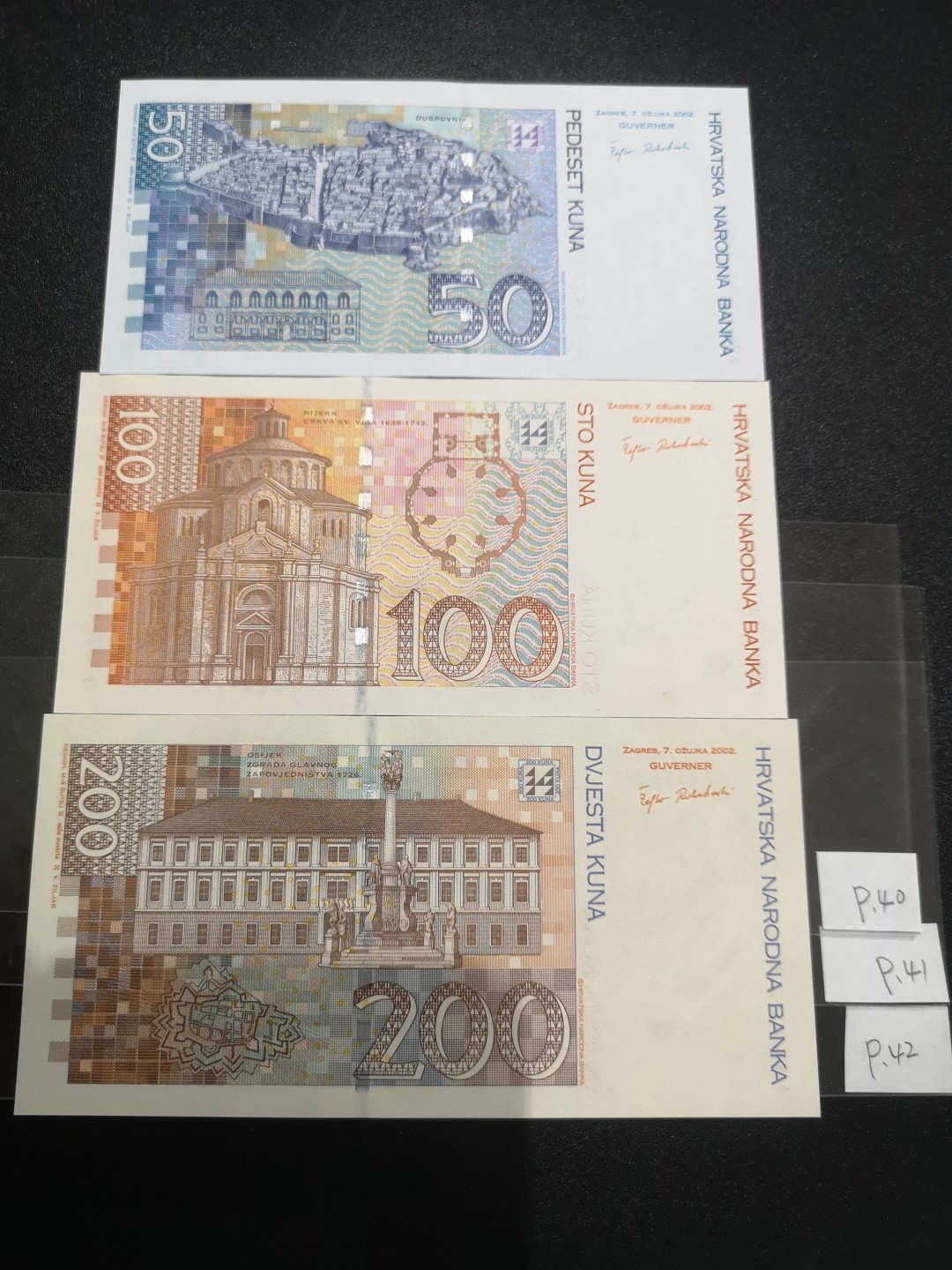 《外钞收藏家》第二百一十一期（欧洲四国精品专场） 克罗地亚2002年50-200库纳 2002年全套库纳 全新UNC