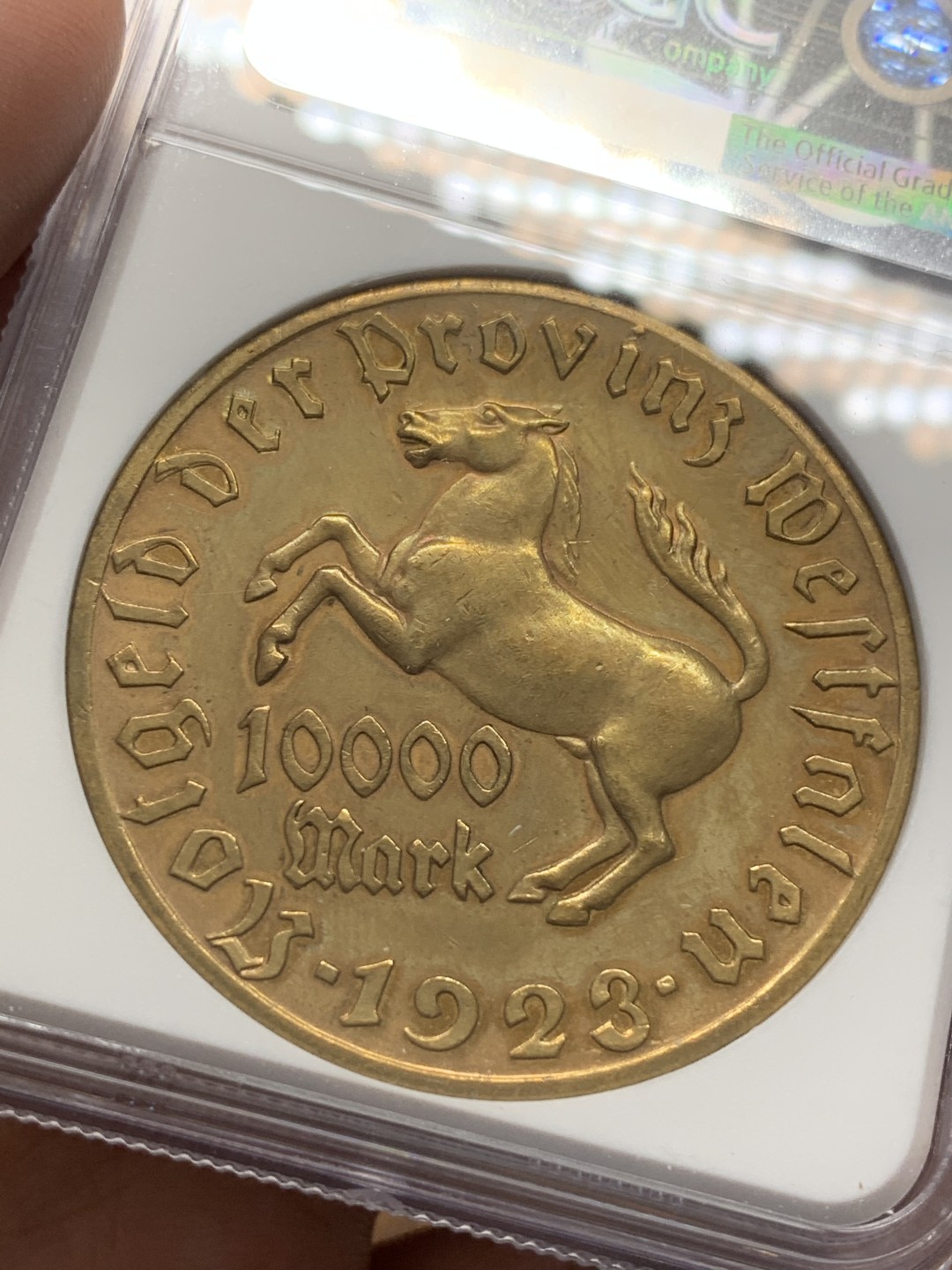 《竞宝斋》第109场-周日，周一 ，周四3场连拍（全场包邮） NGC MS61 1923年德紧马币10000马克铜币