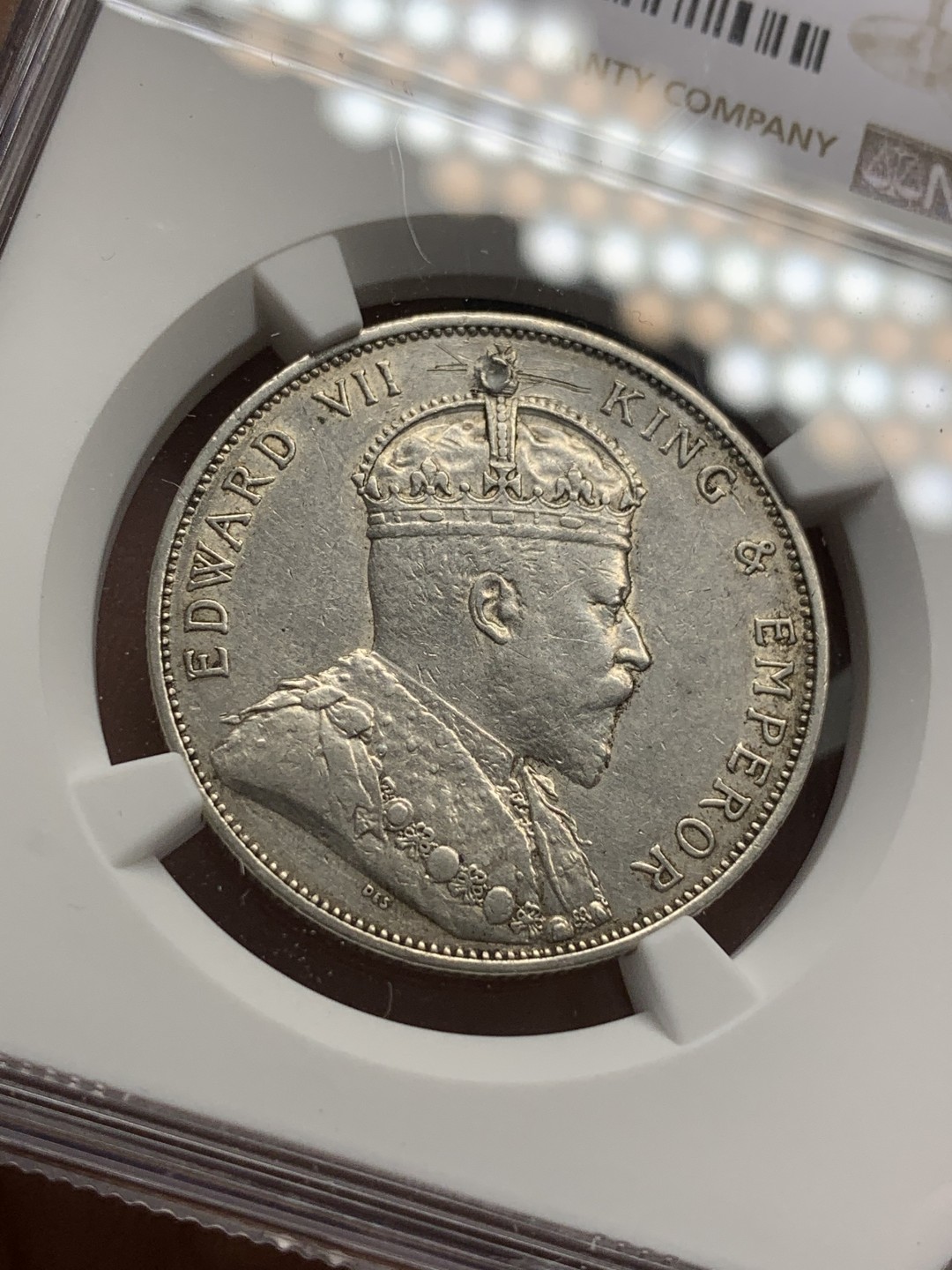 《竞宝斋》第109场-周日，周一 ，周四3场连拍（全场包邮） NGC XFD 1905年 香港 爱七 半圆 银币 细节见图