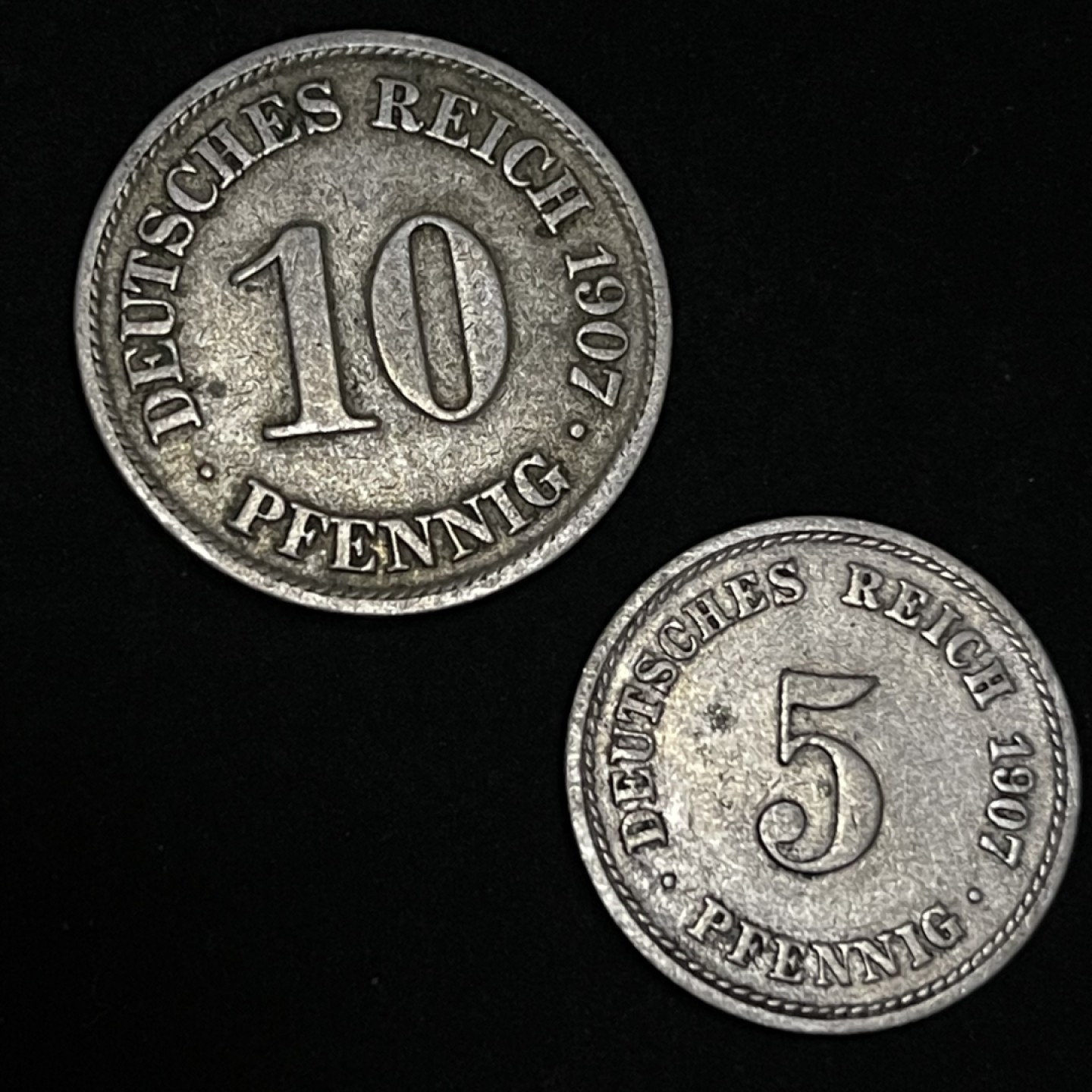 外国硬币0元起拍（17） 1907德意志帝国5，10芬尼