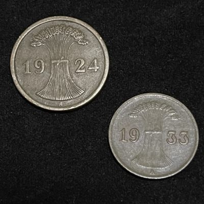 外国硬币0元起拍（17） - 德国魏玛共和国1-2芬尼一对