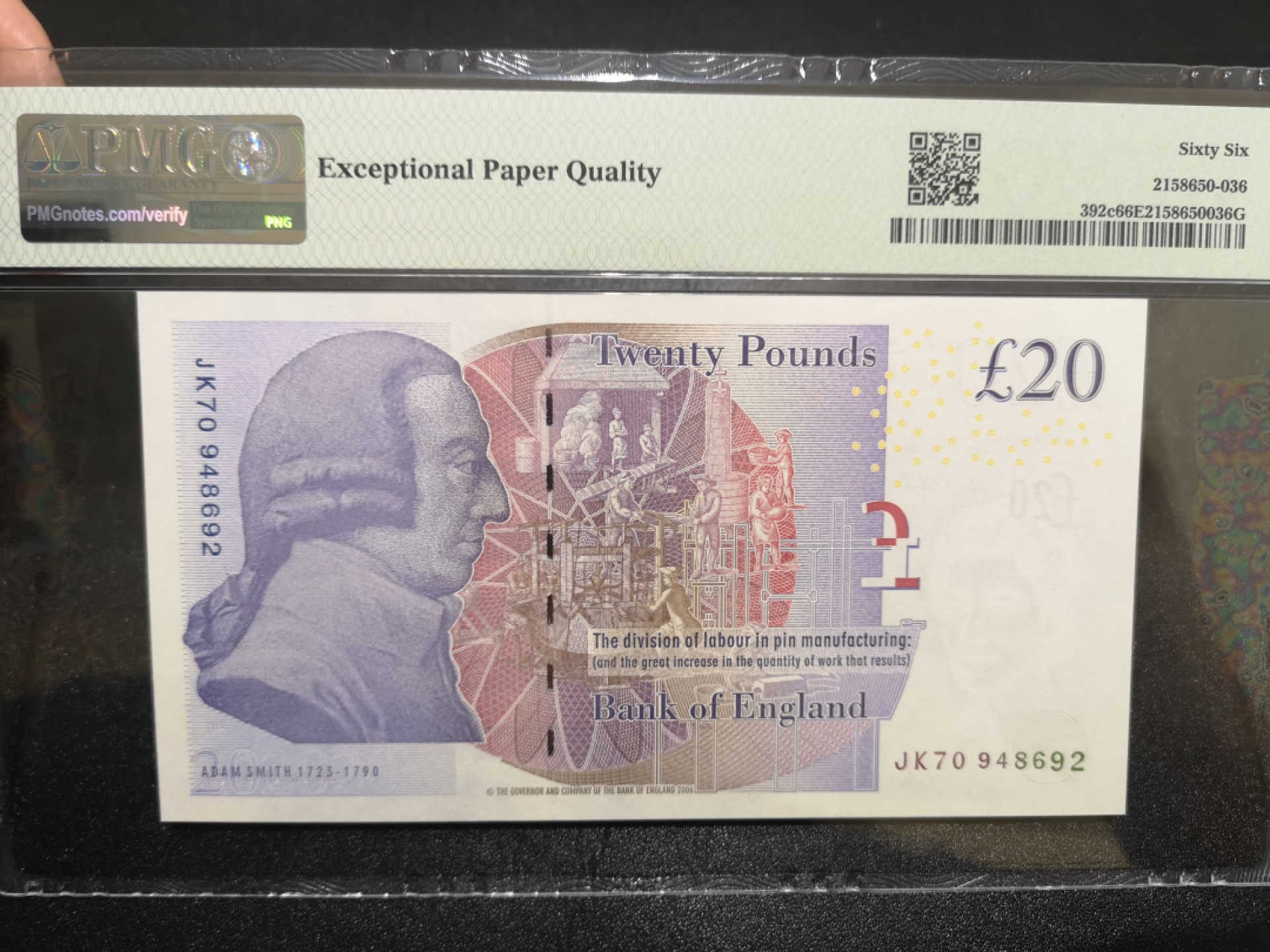 《外钞收藏家》第二百一十二期 2006年英国F序列20镑 PMG66