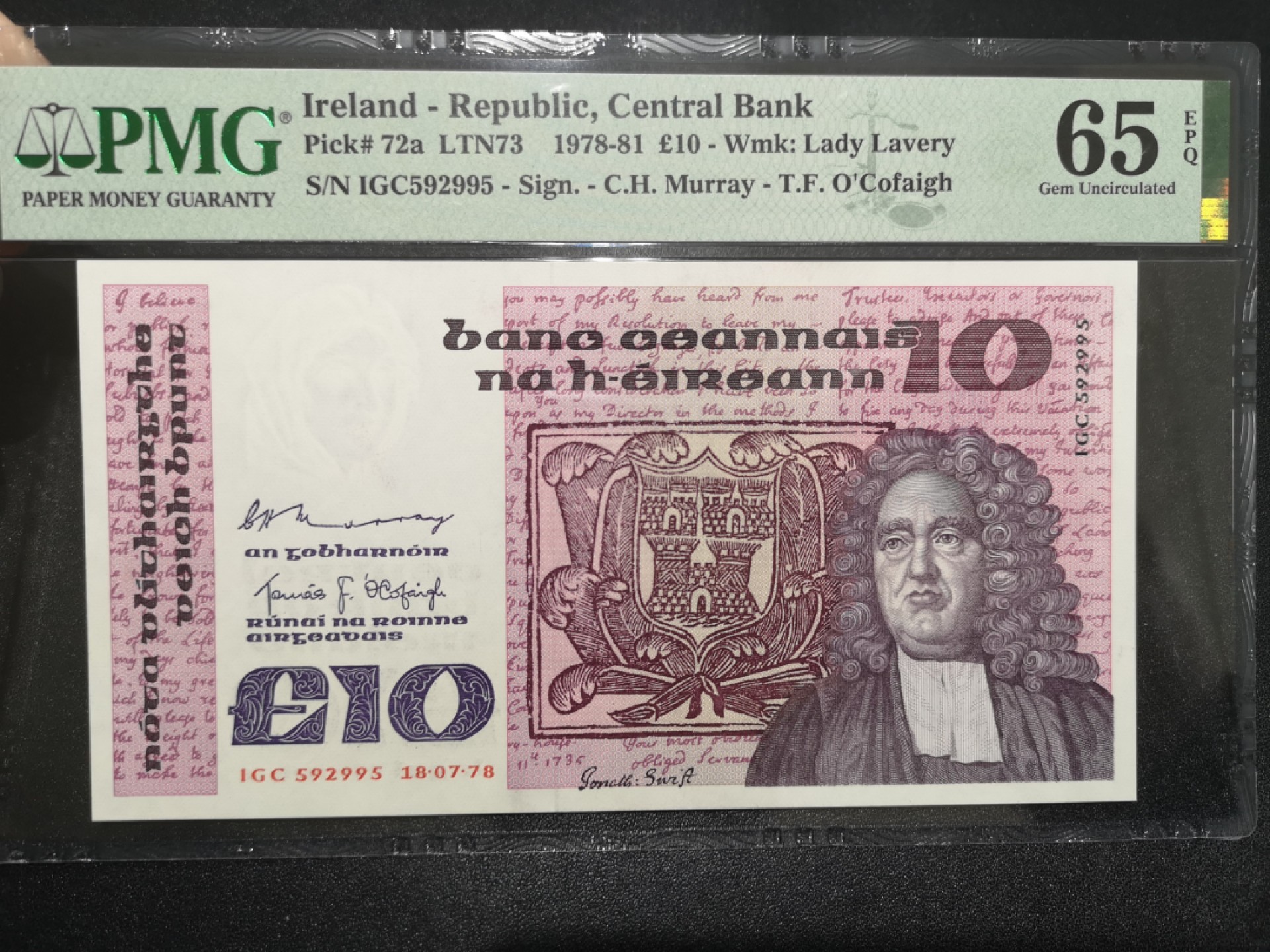 《外钞收藏家》第二百一十五期 1978年爱尔兰10镑 PMG65 无47