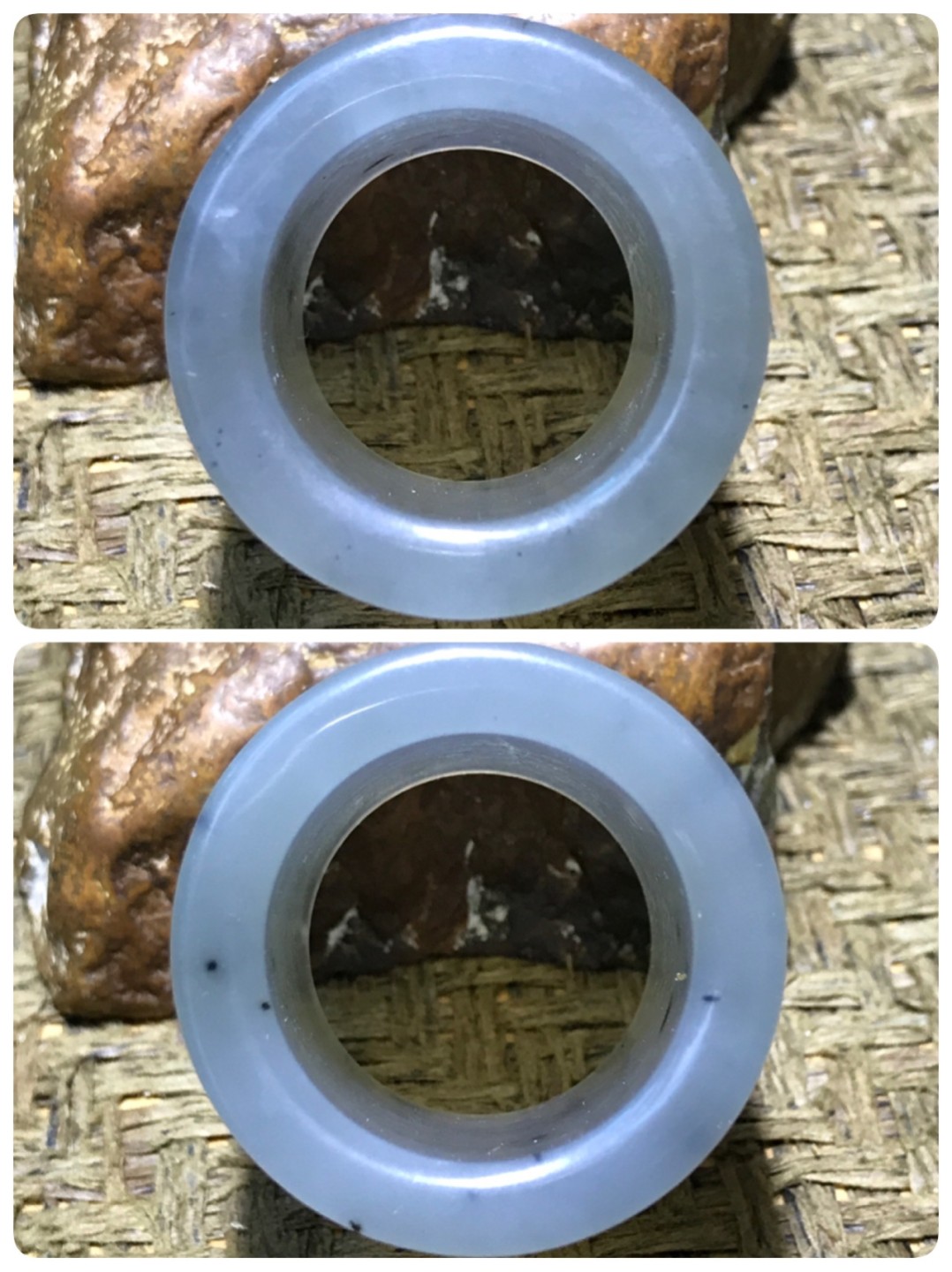 天然精美冰透水墨纹岫玉扳指一个！