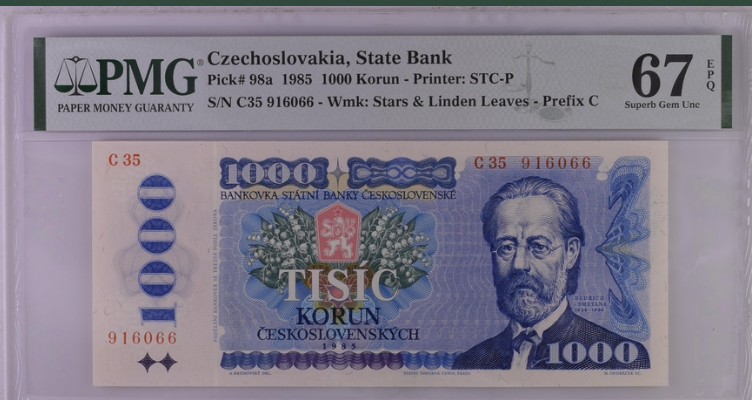收藏联盟Quantum Auction 第202期拍卖 捷克斯洛伐克1985年1000克朗 PMG67