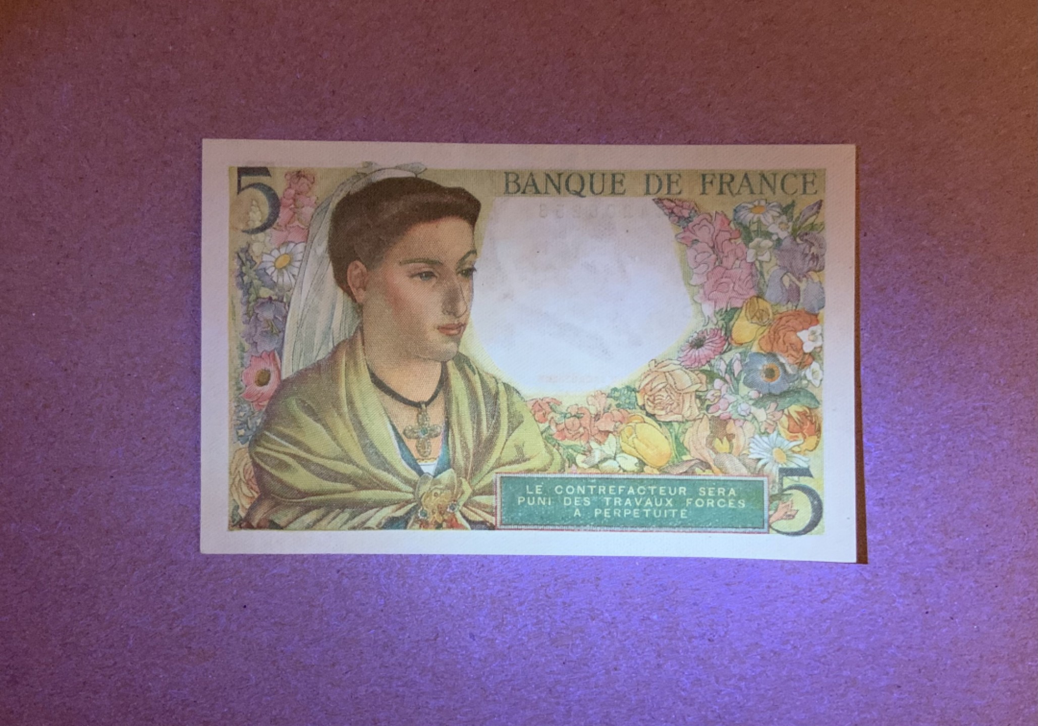 收藏联盟Quantum Auction 第202期拍卖 法国1943年5法郎 品相全新UNC 新娘子