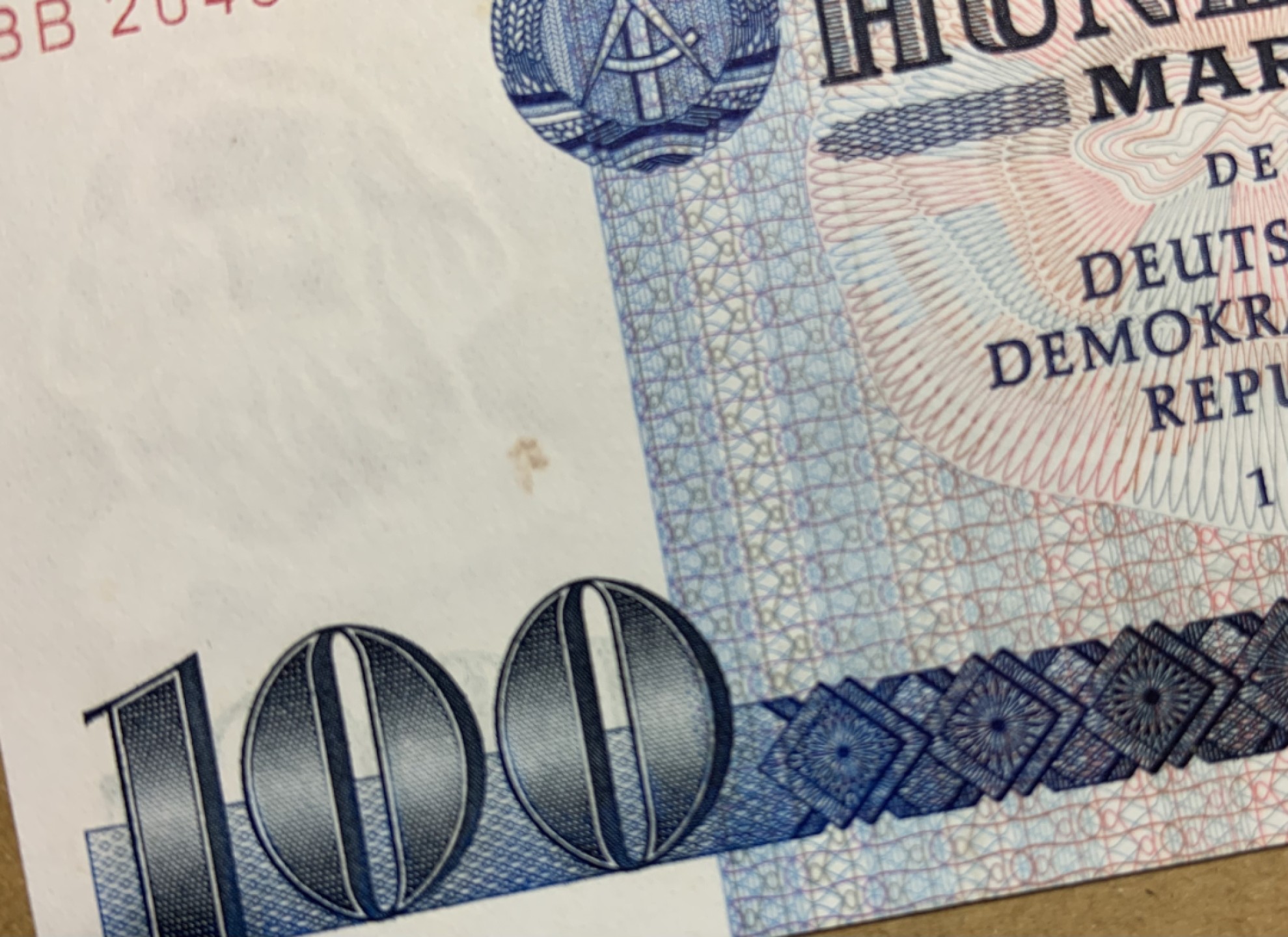 收藏联盟Quantum Auction 第202期拍卖 德国民主共和国1975年100马克 品相UNC- 马克思 背面是东柏林街景