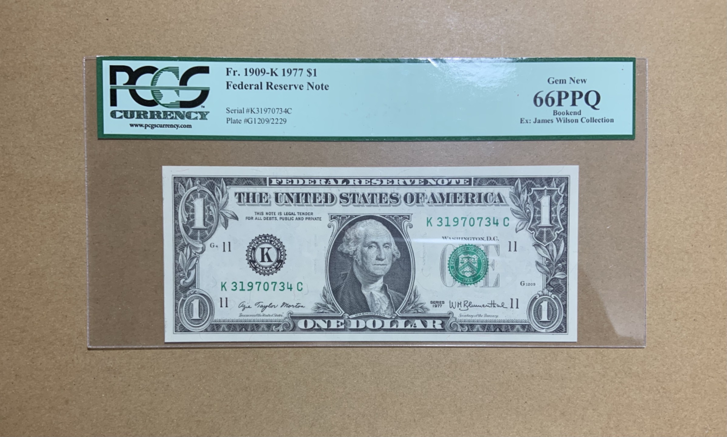 收藏联盟Quantum Auction 第202期拍卖 美国联邦储备券1977年1元 PCGS66