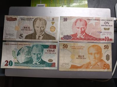 【专题20221027】草纸也能出奇迹——流通旧钞专场 - 【拍品003】土耳其2005版5+10+20+50新里拉套币流通品相