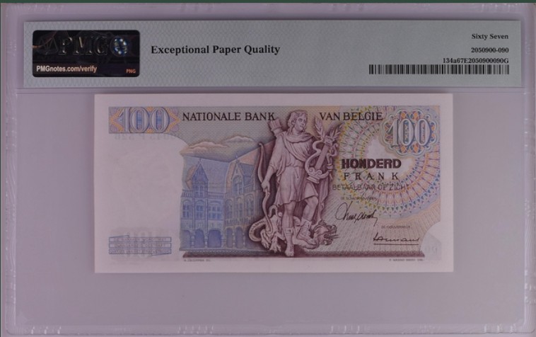 收藏联盟Quantum Auction 第202期拍卖 比利时1962年100法郎 PMG67 首发年份 小号段