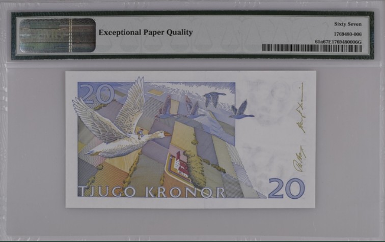 收藏联盟Quantum Auction 第202期拍卖 瑞典1991年20克朗 PMG67 初版 