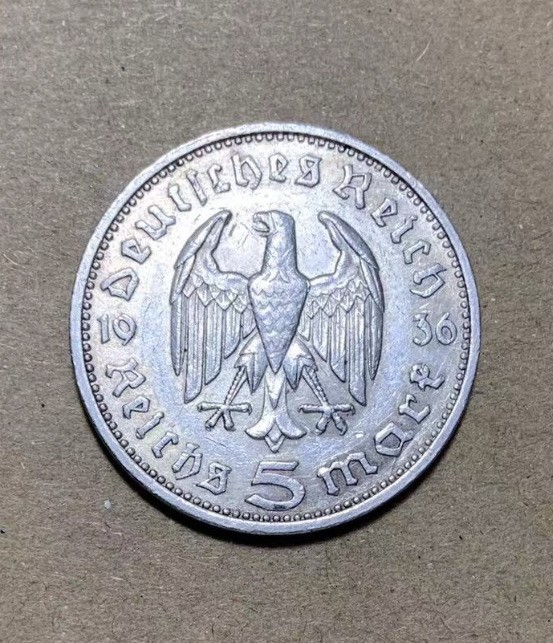 收藏联盟Quantum Auction 第203期拍卖 硬币场 1936年德国魏玛共和国兴登堡5马克银币 E版 3.9克 0.9银