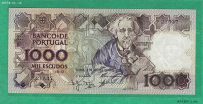 葡萄牙1983年1000埃斯库多 初版 欧洲纸币 实物图 UNC  - 葡萄牙1983年1000埃斯库多 初版 欧洲纸币 实物图 UNC 
