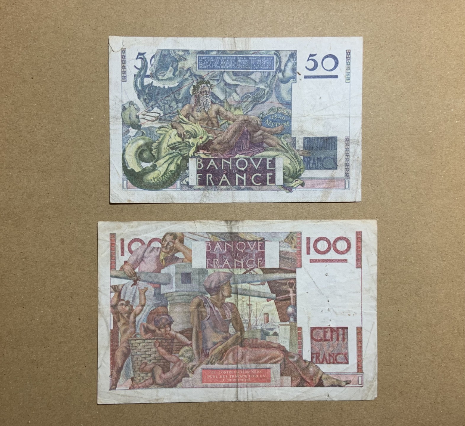 收藏联盟Quantum Auction 第202期拍卖 法国1946-47年50和100法郎 非全新 品相如图 