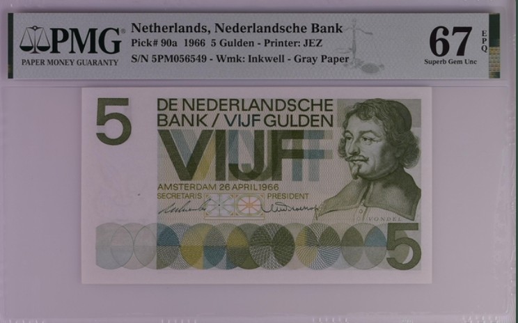 收藏联盟Quantum Auction 第202期拍卖 荷兰1966年5盾 PMG67 诗人冯德尔