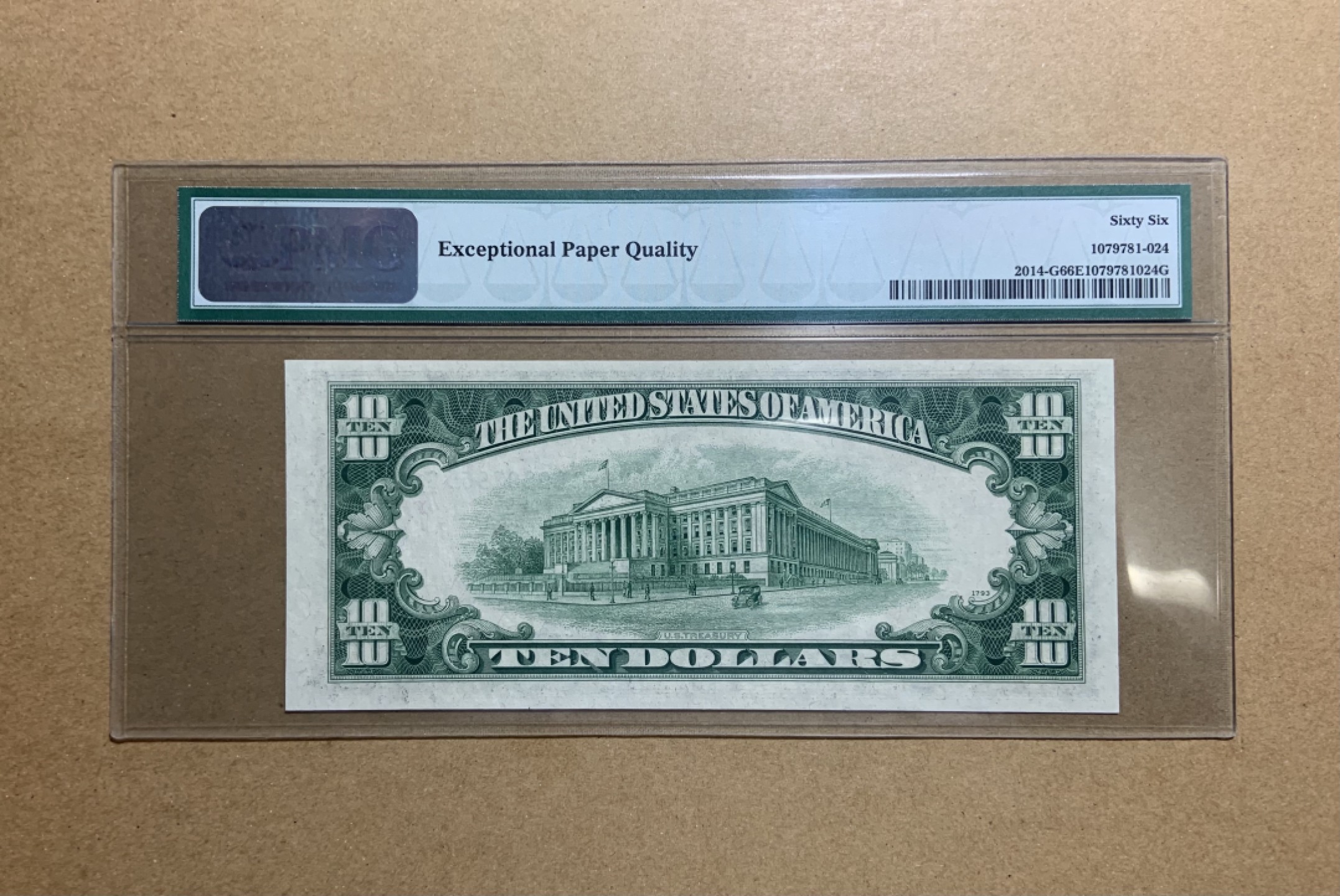 收藏联盟Quantum Auction 第202期拍卖 美国联邦储备券1950年10元 PMG66 号码无4