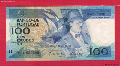 葡萄牙1988年(5月26日版)100埃斯库多 克劳斯目录P179-e 欧洲纸币 UNC - 葡萄牙1988年(5月26日版)100埃斯库多 克劳斯目录P179-e 欧洲纸币 UNC