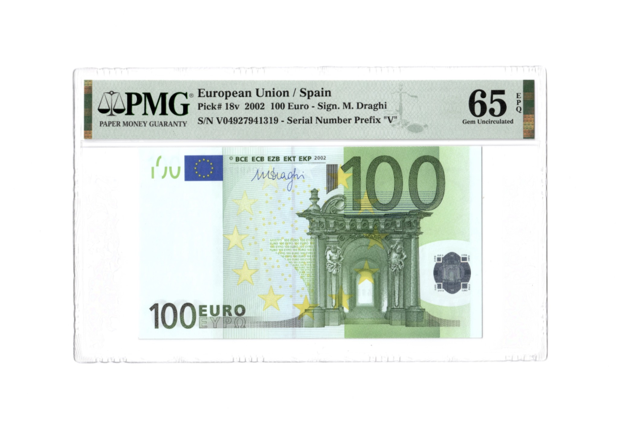 收藏联盟Quantum Auction 第202期拍卖 欧盟国家西班牙2002年100元 PMG65 第三签