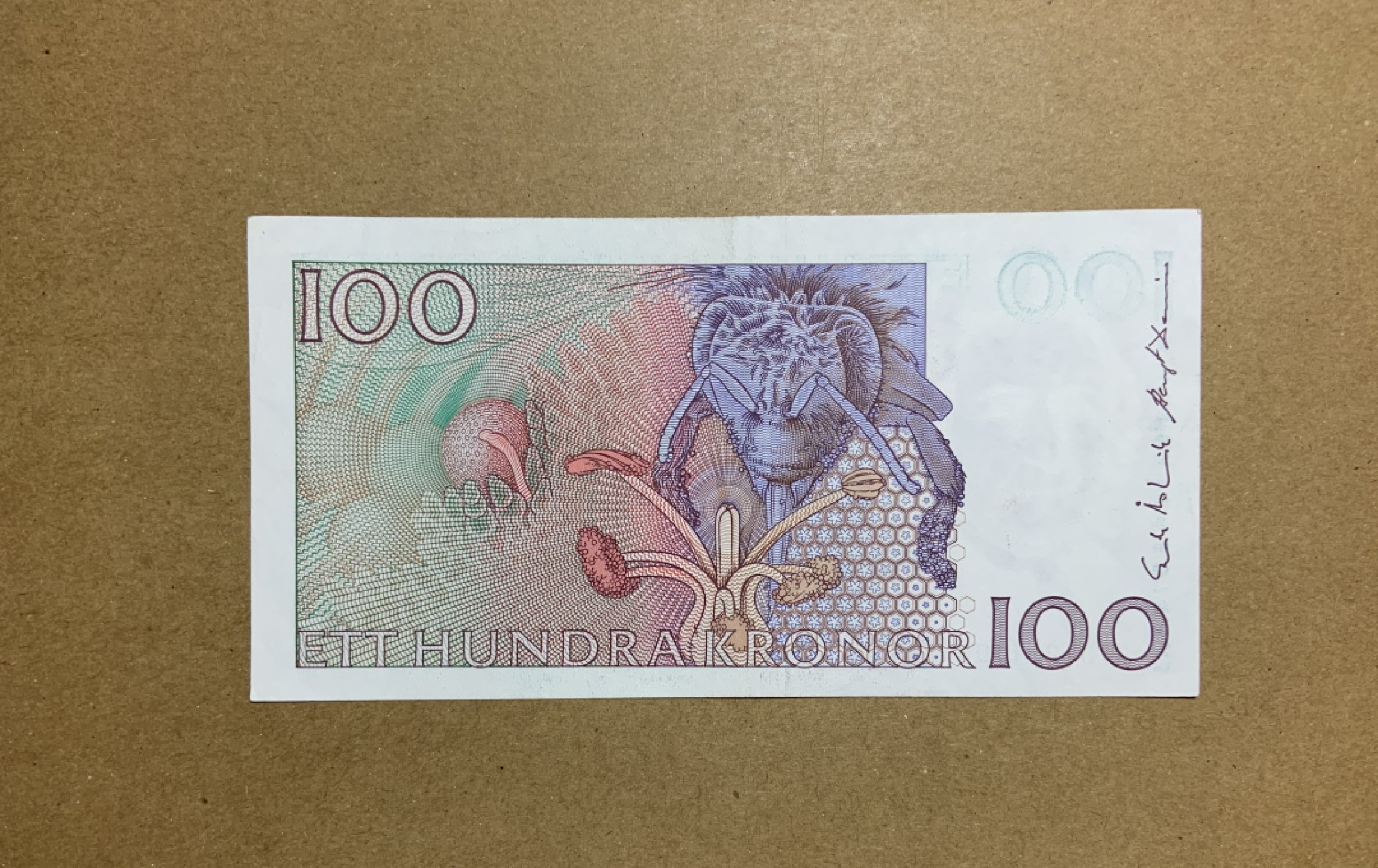 收藏联盟Quantum Auction 第202期拍卖 瑞典1988年100克朗 品相AU 植物学家林奈 高水平文字缩印