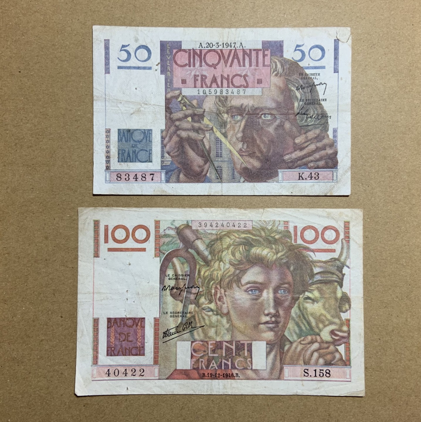 收藏联盟Quantum Auction 第202期拍卖 法国1946-47年50和100法郎 非全新 品相如图 