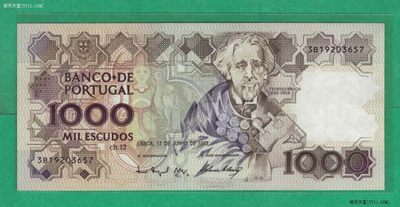 葡萄牙1993年1000埃斯库多 欧洲纸币 UNC品 实物图  - 葡萄牙1993年1000埃斯库多 欧洲纸币 UNC品 实物图 