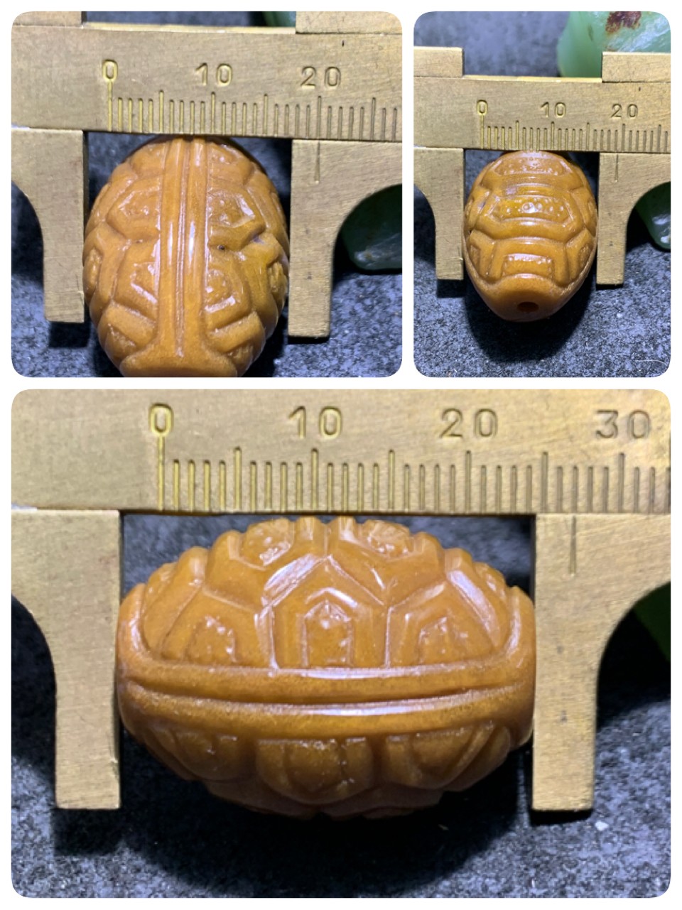 精美金沙战国红玛瑙双面雕刻龟壳桶珠一个，寓意：富甲天下，