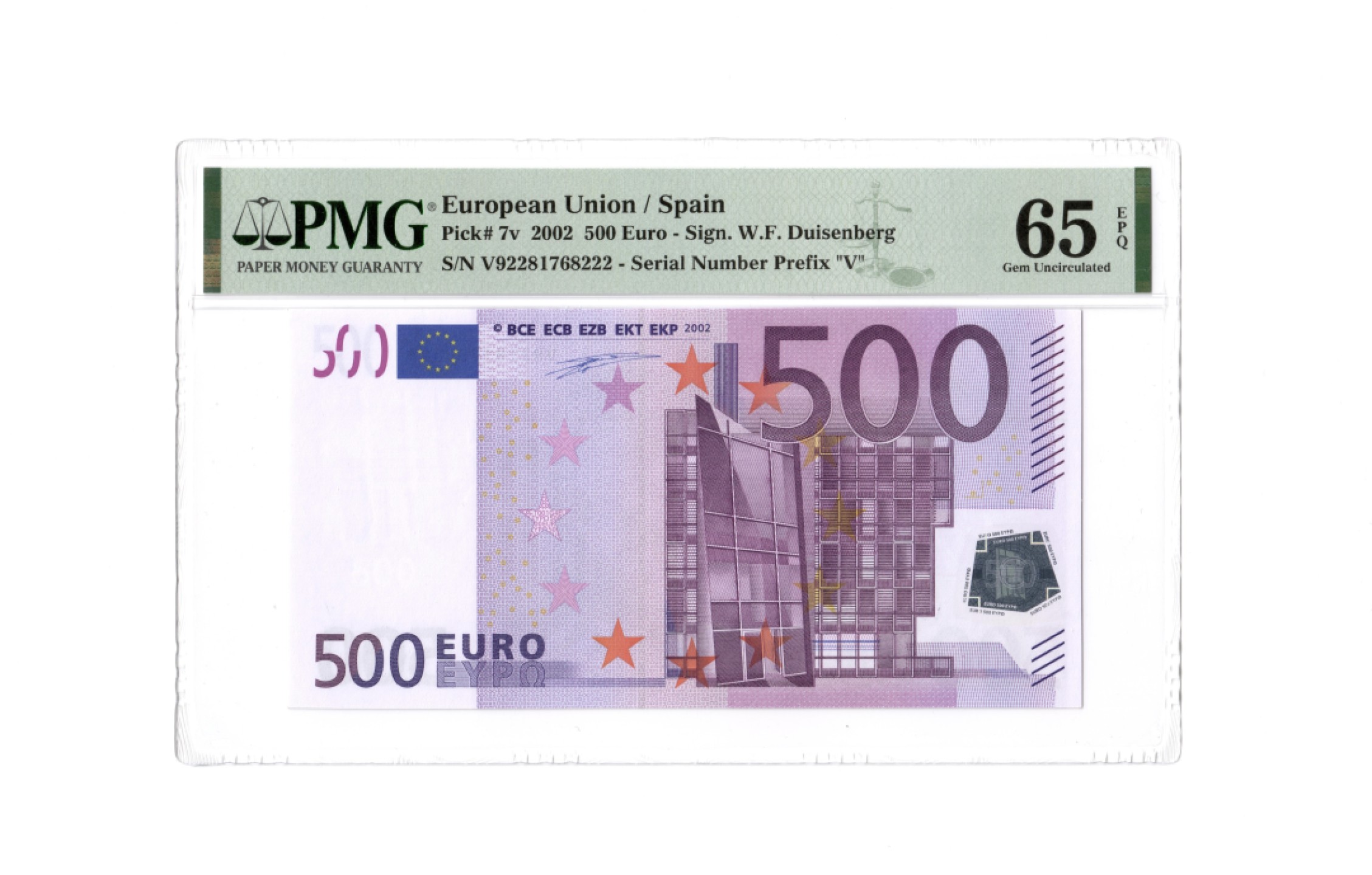 收藏联盟Quantum Auction 第202期拍卖 欧盟国家西班牙2002年500欧元 PMG65 第一签