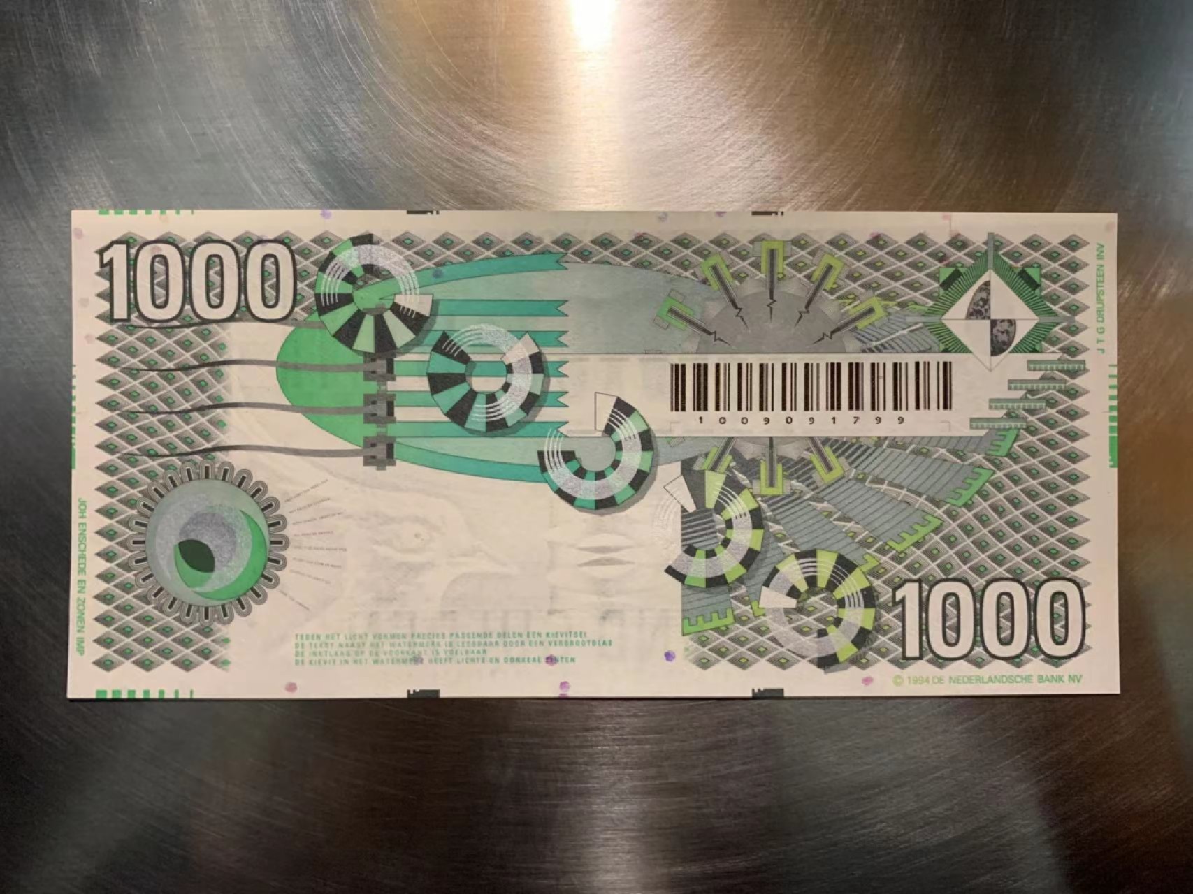 【Blue Auction】✨世界纸币精拍第243期——小双十一专场  荷兰 1994年1000盾 最高值 大齿轮 全新UNC 精美