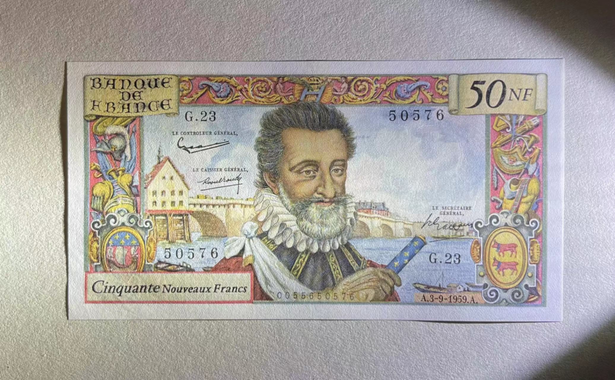 【Blue Auction】✨世界纸币精拍第243期——小双十一专场  法国 1959年50新法郎 亨利 AU品相