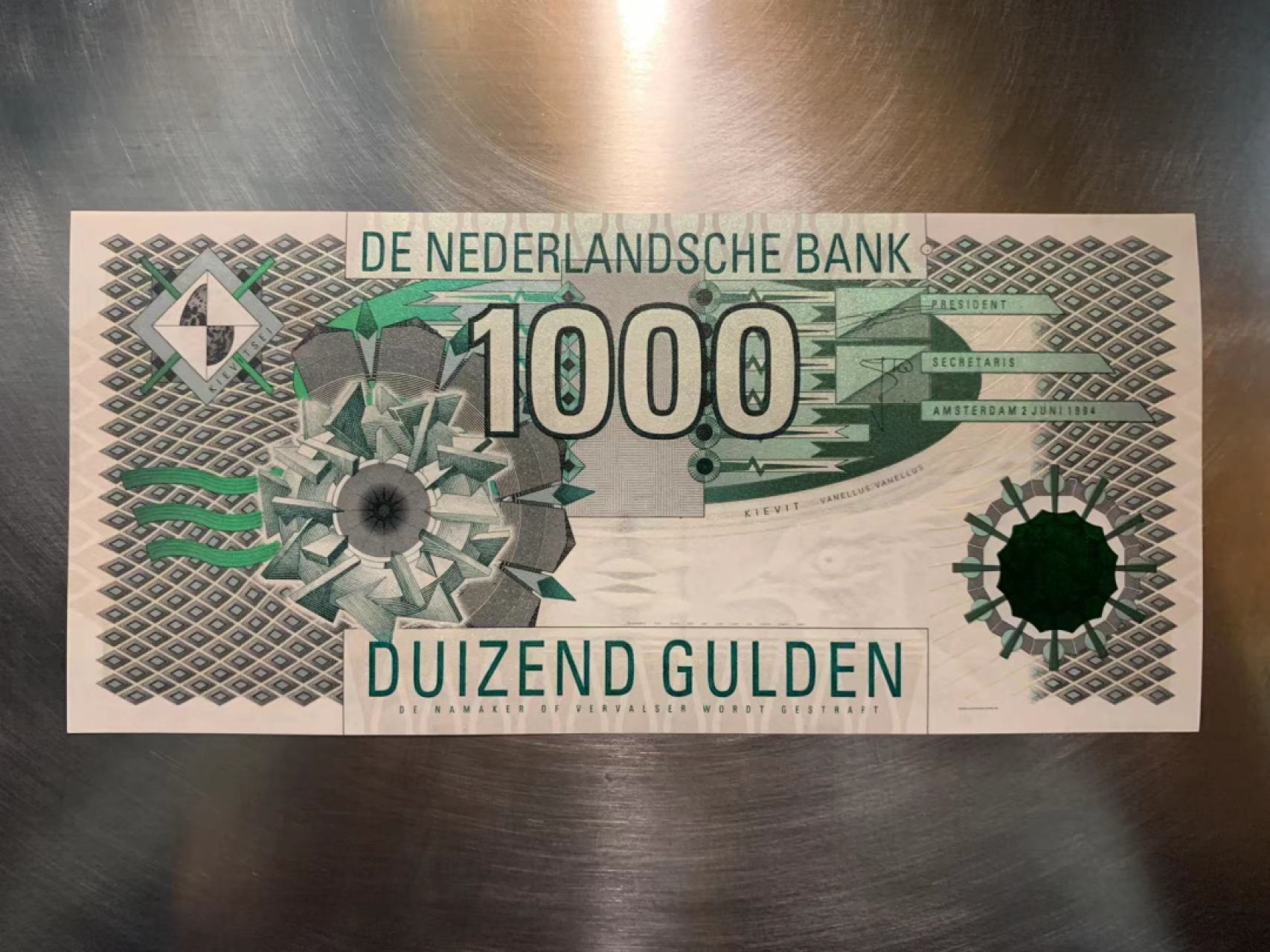 【Blue Auction】✨世界纸币精拍第243期——小双十一专场  荷兰 1994年1000盾 最高值 大齿轮 全新UNC 精美