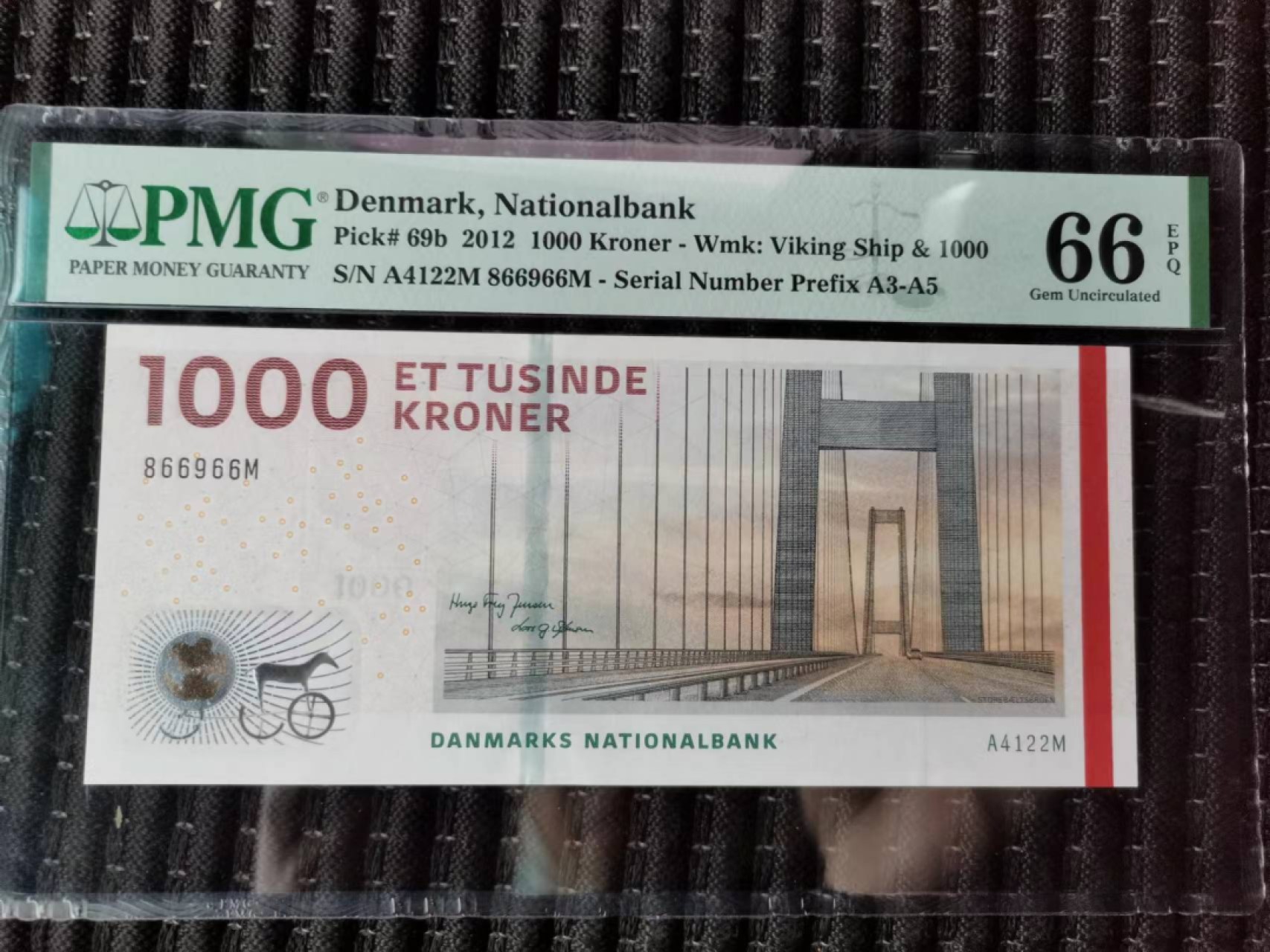 【Blue Auction】✨世界纸币精拍第243期——小双十一专场  【倒置号】丹麦 2012年1000克朗 PMG66EPQ 最高值