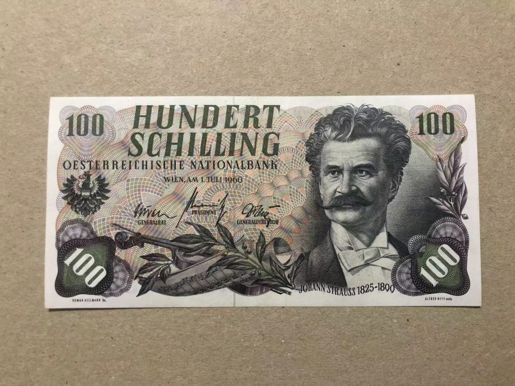 【Blue Auction】✨世界纸币精拍第243期——小双十一专场  奥地利 1960年100先令 音乐家斯特劳斯 AU品相