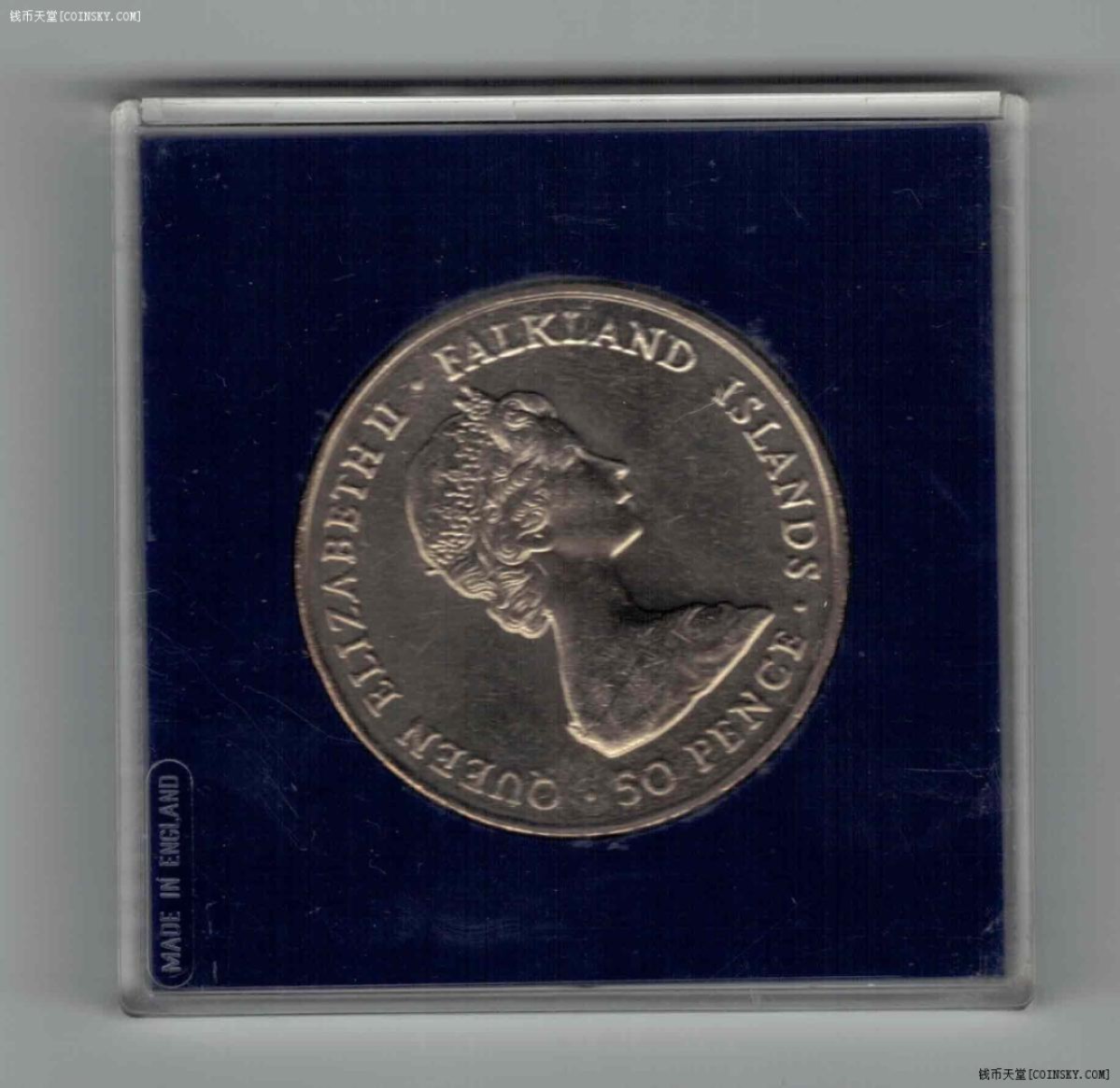福克兰群岛1982年50便士 纪念币 美洲硬币 原装盒 实物图 UNC