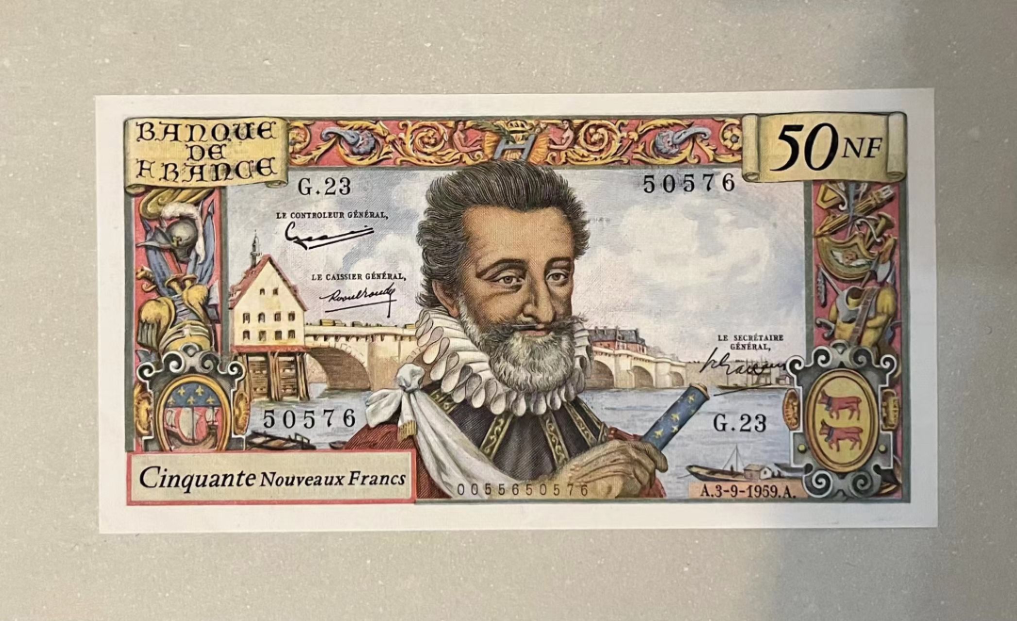 【Blue Auction】✨世界纸币精拍第243期——小双十一专场  法国 1959年50新法郎 亨利 AU品相