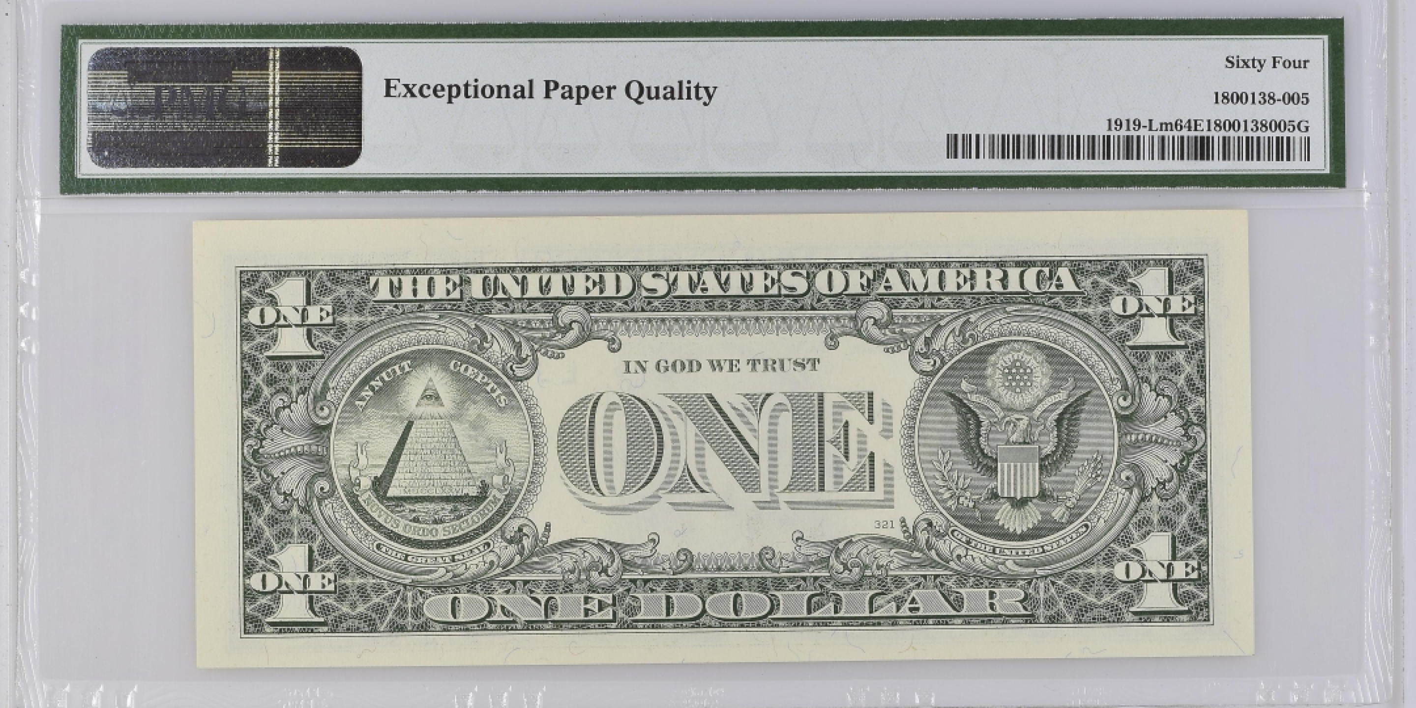 收藏联盟Quantum Auction 第202期拍卖 美国1993年联邦储备券1元 PMG64e 无47的狮子号