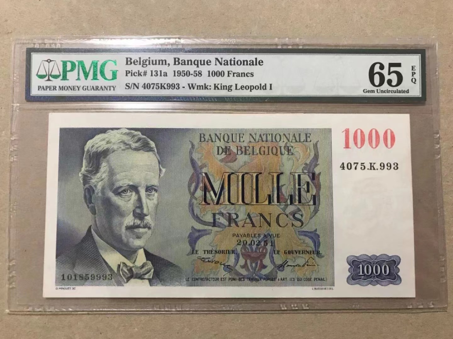 【Blue Auction】✨世界纸币精拍第243期——小双十一专场  比利时 1951年1000法郎 PMG65EPQ 利奥波德一世&船长 法属风精美