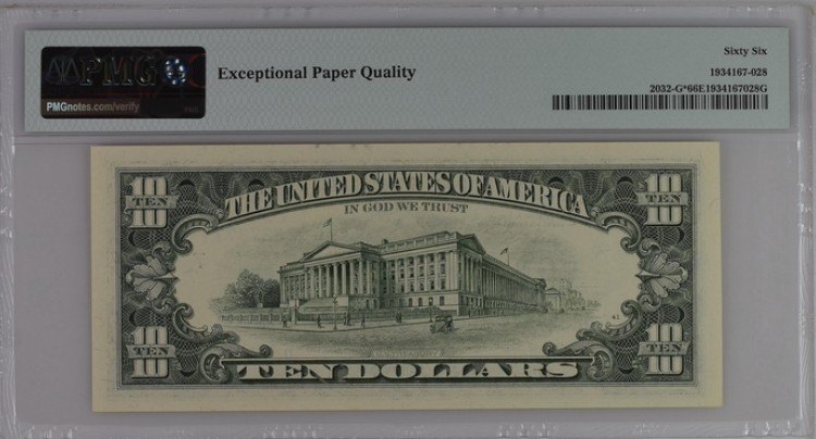 收藏联盟Quantum Auction 第202期拍卖 美国1995年联邦储备券10元 PMG66 汉密尔顿 星补号 