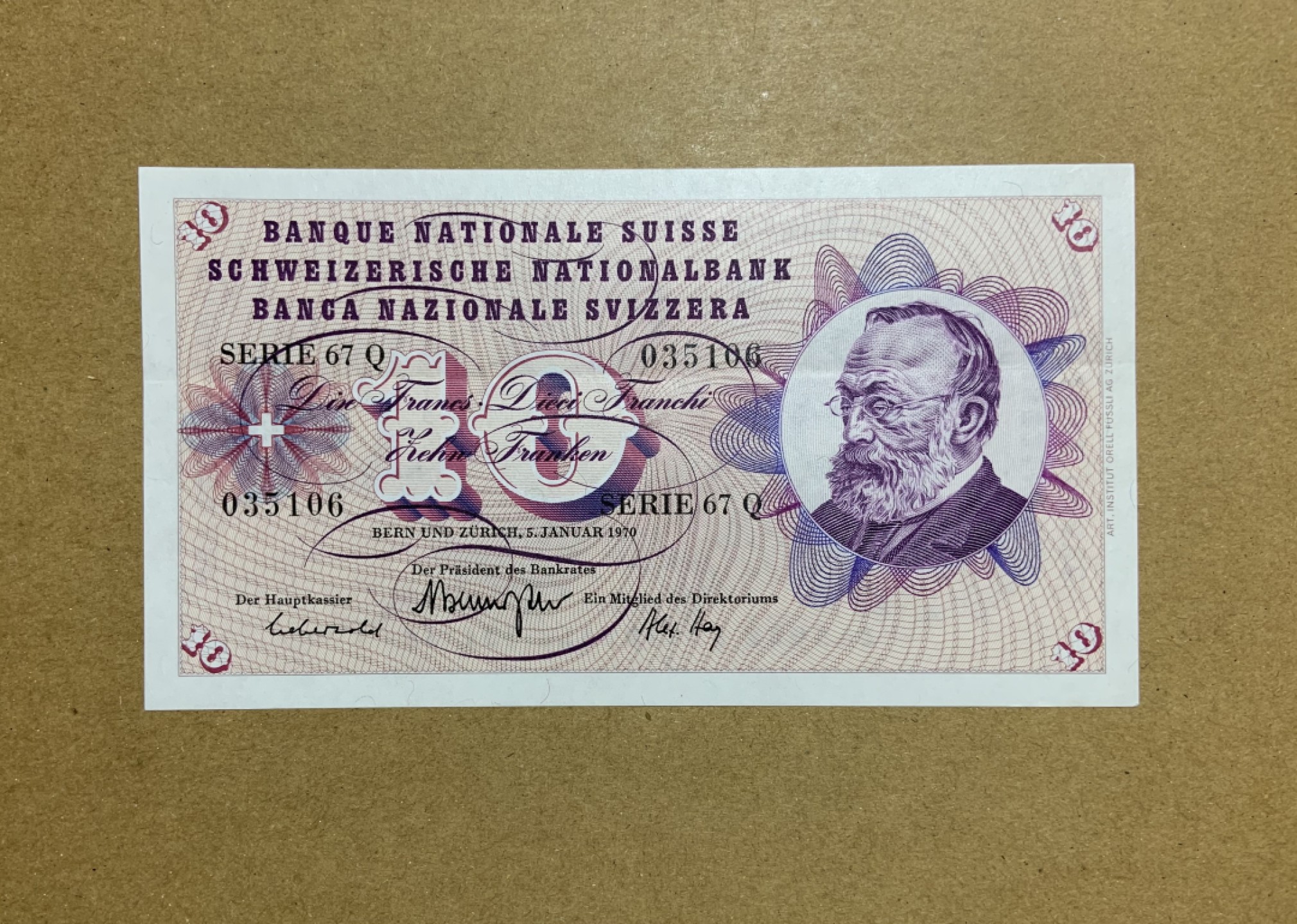 收藏联盟Quantum Auction 第204期拍卖 瑞士1970年10法郎 非全新 品相AU 原票