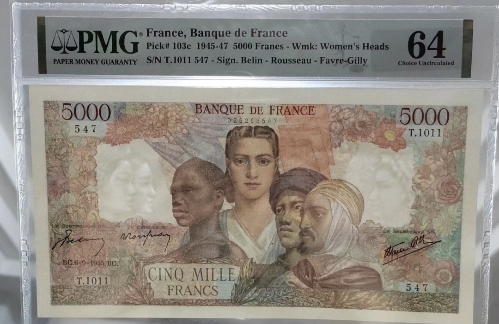 收藏联盟Quantum Auction 第204期拍卖 法国1945年5000法郎 PMG64 大团结 冠军分