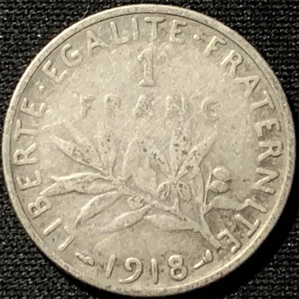 紫瑗钱币——第249期拍卖 法国 1918年 播种女神 1法郎 5克 0.835银