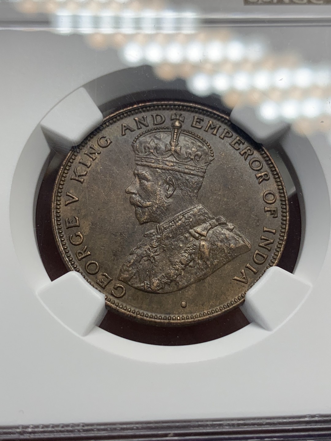 《竞宝斋》第111场-周日，周一 ，2场连拍（全场包邮） NGC-AU58BN 香港 1924年 1仙  乔治五世 铜币 原味包浆