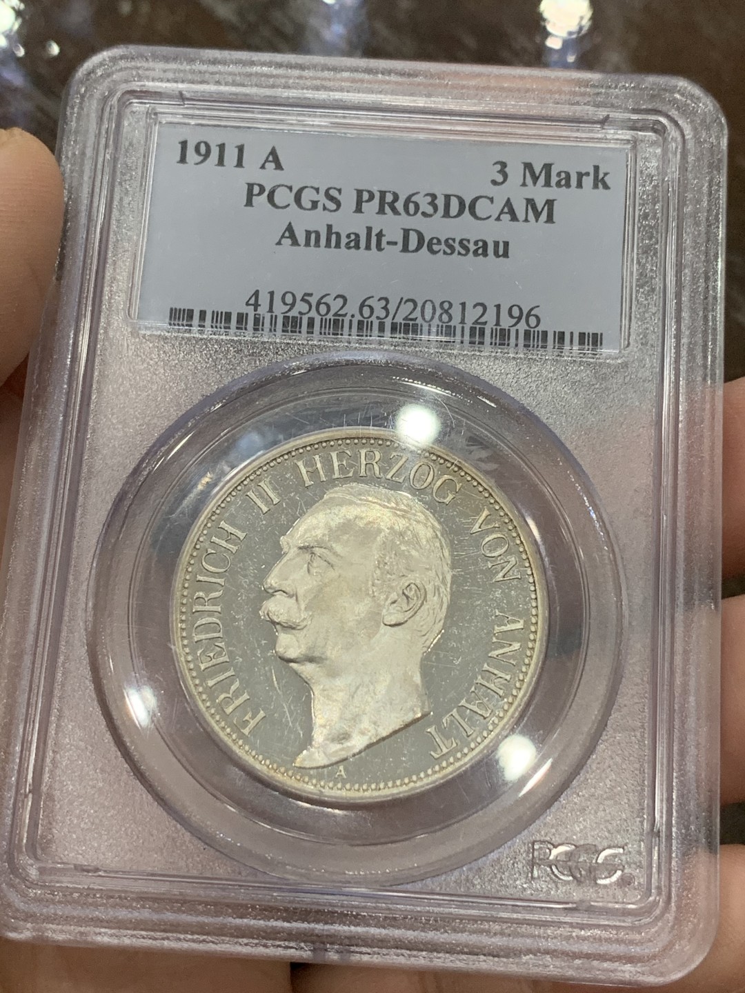 《竞宝斋》第111场-周日，周一 ，2场连拍（全场包邮） PCGS-PR63,德国1911年安哈特德绍3马克精制银币，共2个年份1911发行少