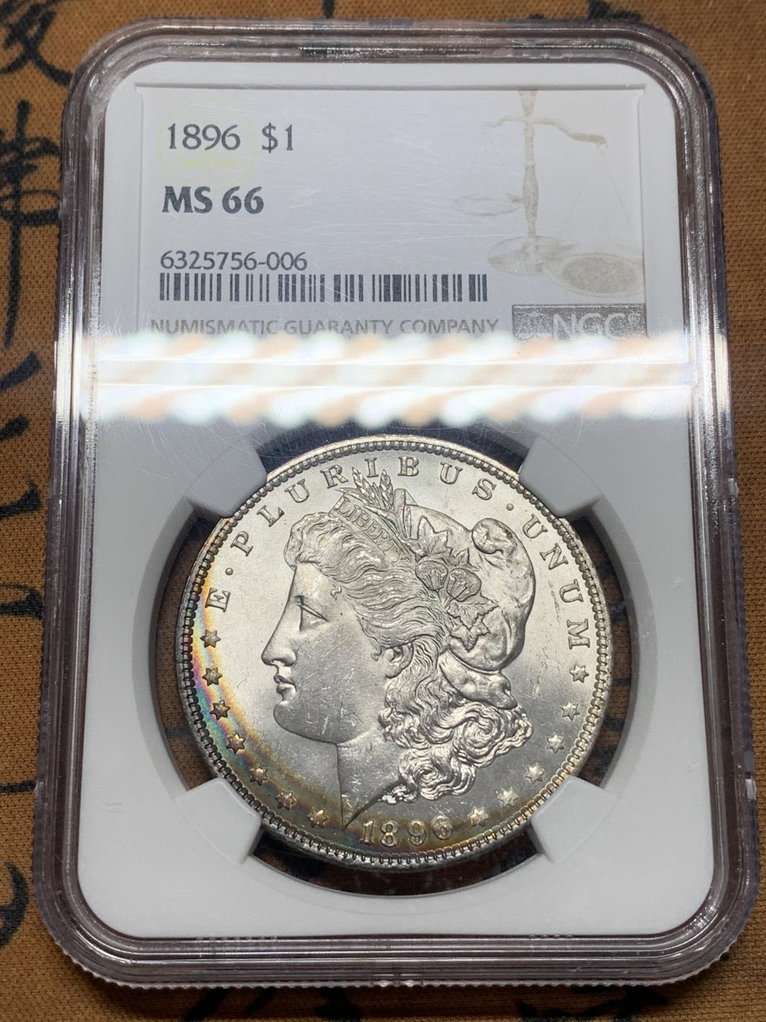 《竞宝斋》第111场-周日，周一 ，2场连拍（全场包邮） NGC MS66 美国 1896年摩根银元 高分双面月牙五彩