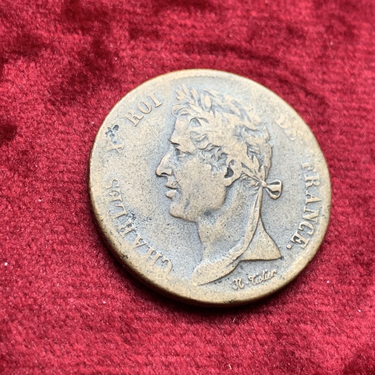 《竞宝斋》第111场-周日，周一 ，2场连拍（全场包邮） 1828年A厂法属殖民地查理十世5分铜币，流通磨损包浆自然