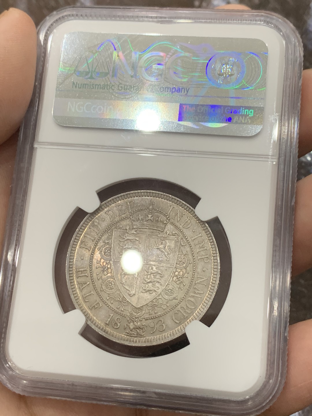 《竞宝斋》第111场-周日，周一 ，2场连拍（全场包邮） NGC MS63 英国 1893年 维多利亚 批纱版 半克朗 银币 细节好，底光也好