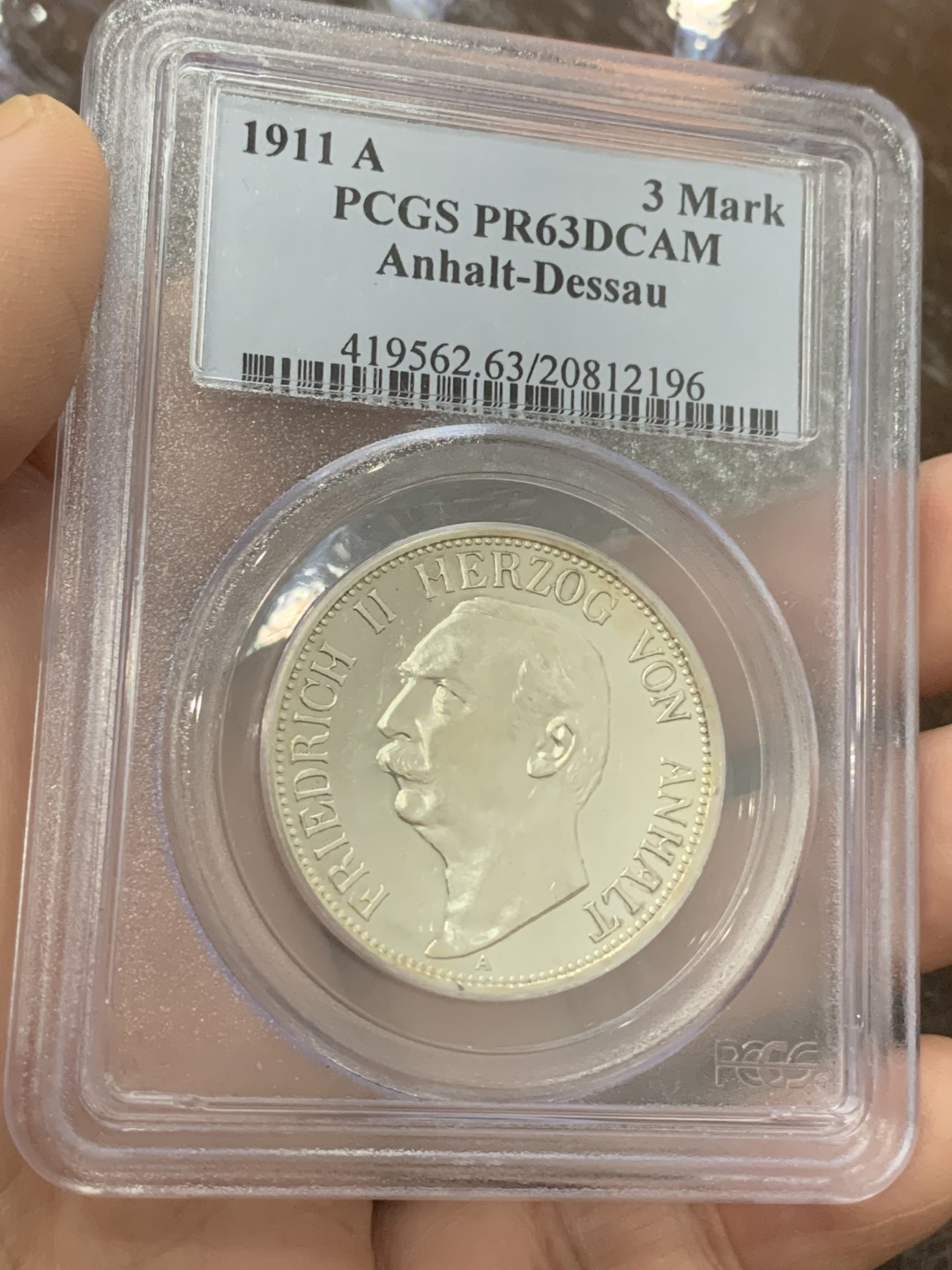 《竞宝斋》第111场-周日，周一 ，2场连拍（全场包邮） PCGS-PR63,德国1911年安哈特德绍3马克精制银币，共2个年份1911发行少